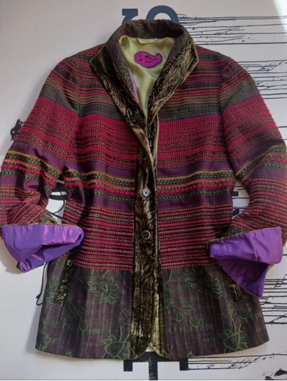 ETRO Purple Patterned Mixed-Texture Blazer, Jacket Size 42./ US Size 6-8/